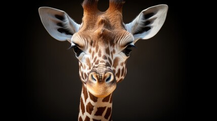Obraz premium A giraffe calf with soft spots, highlighting its long and curious neck generative ai