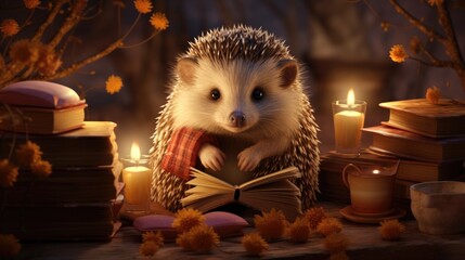 A hedgehog in pastel colors with detailed spines in a warm and cozy environment generative ai