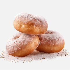 three donuts with sugar powder on transparent background created with Generative Ai