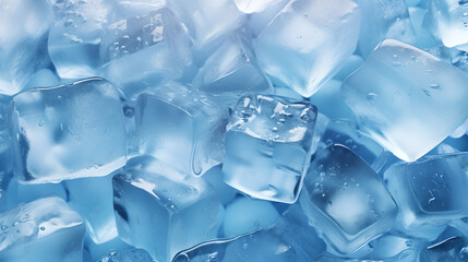Obraz premium Frozen cubes for beverages - close up of ice cubes on blue background