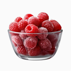 fresh frozen raspberries in a bowl with transparent background created with Generative Ai