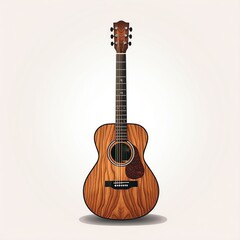 realistic brown acoustic guitar, masterpiece, subtle, vector logo, white background