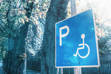 Disabled parking sign on the street.High quality photo