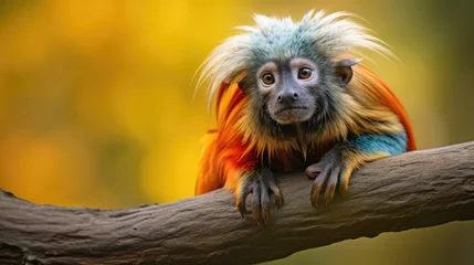 Foto op Canvas A tamarin monkey with vibrant colors on a jungle branch, emphasizing its small size and agility generative ai © Francheska