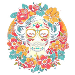 Skull mit Blumen im Stil von Frida Kahlo