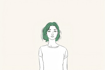 Junge Frau mit weißen T-Shirt und grünen Haaren