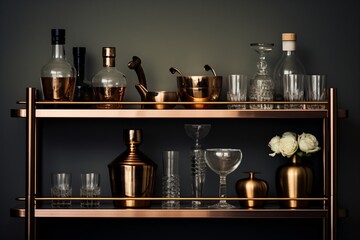 A luxurious bar setup at home with cocktail making accessories