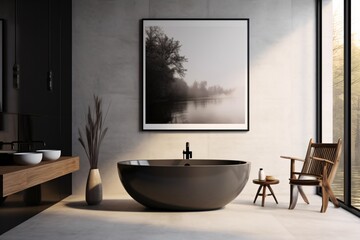 A black color bathtub in a modern luxurious bathroom
