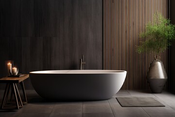 A white color marble bath tub in a modern classic bathroom