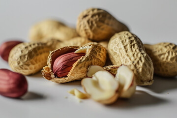 Variety of Peanut Compositions: Close-Up on White Background