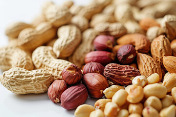 Variety of Peanut Compositions: Close-Up on White Background