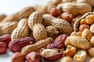Variety of Peanut Compositions: Close-Up on White Background
