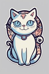 Stylized white cat with blue accents sticker