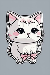 Cute white kitten sticker with pink cheeks, looking curious