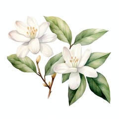 Night Blooming Jasmine flower Watercolor , isolated on white background