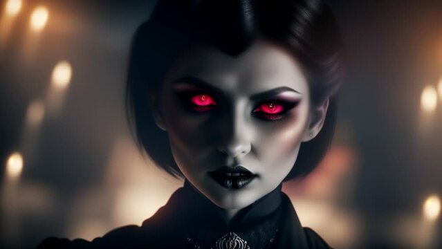 Evil Vampire Woman with Red Eyes