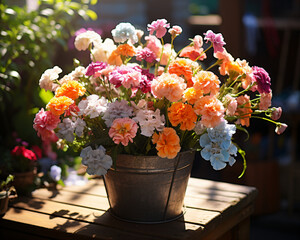 Multicolored bouquet bathed in sunlight, epitomizing the essence of spring.
