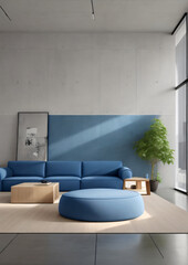 home interior design modern living room with corner sofa, pillows, blankets. flower vase, coffee table. generative AI