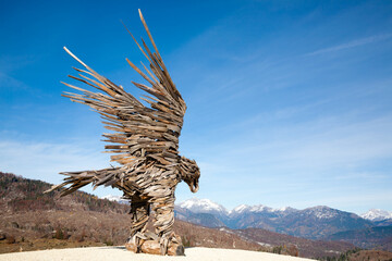 Wooden sculpture of an eagle. Italian landmark