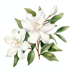Fototapeta na wymiar hand painted watercolor jasmine, side view, on white background