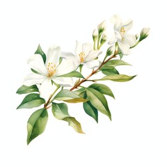 Fototapeta premium hand painted watercolor jasmine, side view, on white background