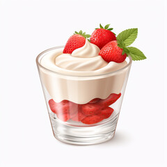 tasty vanilla mousse with strawberries isolated on transparent background created with Generative Ai