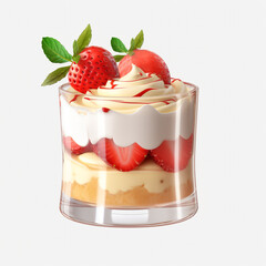 tasty vanilla mousse with strawberries isolated on transparent background created with Generative Ai