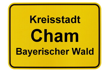 Illustration eines Ortsschildes der Stadt Cham im Bayerischen Wald