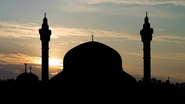 Amman: King Abdullah Mosque at Sunrise, Time Lapse with Colorful Sky, Jordan