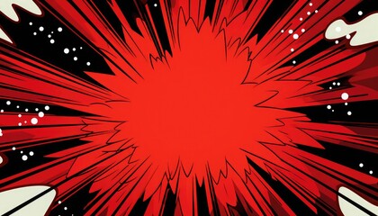 red radial dotted comic background. Speed lines wallpaper with pop art halftone texture. Anime...