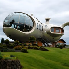 Fototapeta na wymiar A house built in the shape of aeroplane
