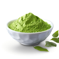 bowl of green powder with transparent background created with Generative Ai