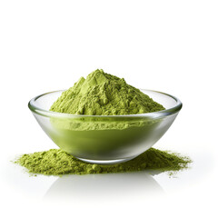 bowl of green powder with transparent background created with Generative Ai