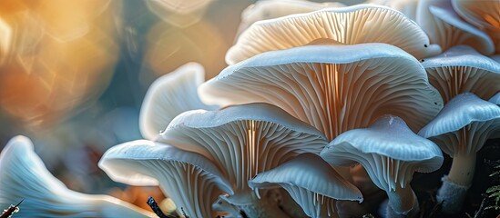 Verical Closeup on the clouded agaric or cloud funnel mushroom Clitocybe nebularis. Creative Banner. Copyspace image - obrazy, fototapety, plakaty