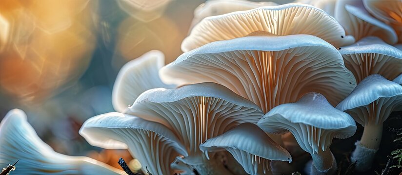 Verical Closeup on the clouded agaric or cloud funnel mushroom Clitocybe nebularis. Creative Banner. Copyspace image