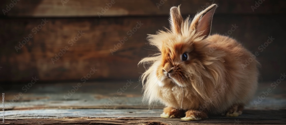 Poster The Angora rabbit is one of the oldest types of rabbits This rabbit has thick brown fur. Creative Banner. Copyspace image