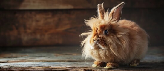 The Angora rabbit is one of the oldest types of rabbits This rabbit has thick brown fur. Creative Banner. Copyspace image