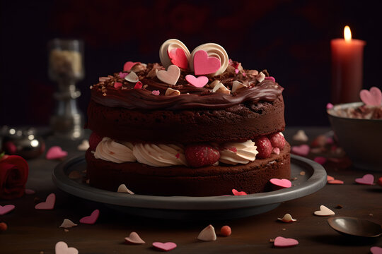 A close up magazine quality image of Valentine's theme cake