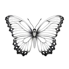 black and white butterfly lineart isolated on white
