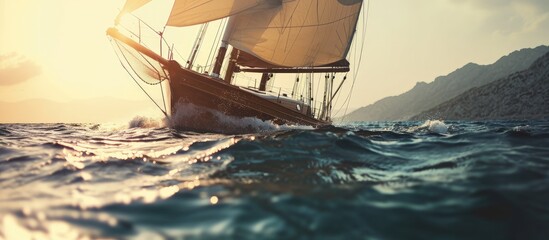 Sailing ships Toned image and blur Retro style postcard Sailing Yachting Travel. Creative Banner....