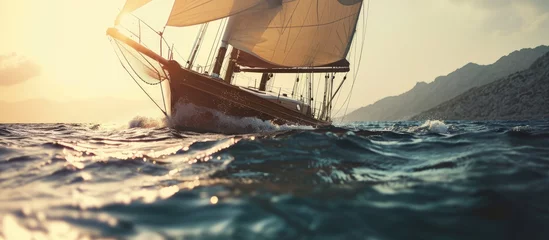 Rolgordijnen Sailing ships Toned image and blur Retro style postcard Sailing Yachting Travel. Creative Banner. Copyspace image © HN Works