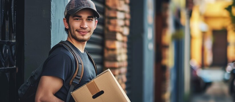 You are only relevant if customers love you Shot of a young man delivering a package to a customer at home. Creative Banner. Copyspace image