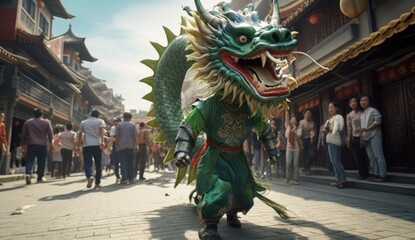 Fototapeta premium Chinese dragon as a character for the dragon dance at the Chinese New Year festival 2024