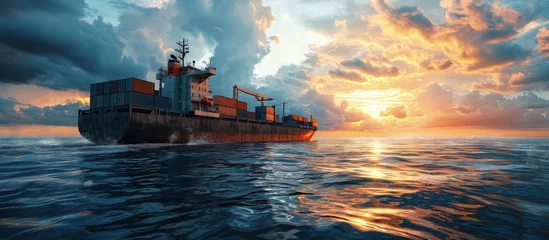 Fotobehang Permission for sea routes lifting of the blockade and embargo Removal of threats to cargo ships and logistics Unblocking ports economic war Insure sea transport in high risk and combat areas © HN Works