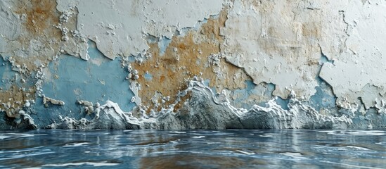 Wall showing peeling and bubbling paint due to water leak behind wall. Creative Banner. Copyspace image - obrazy, fototapety, plakaty