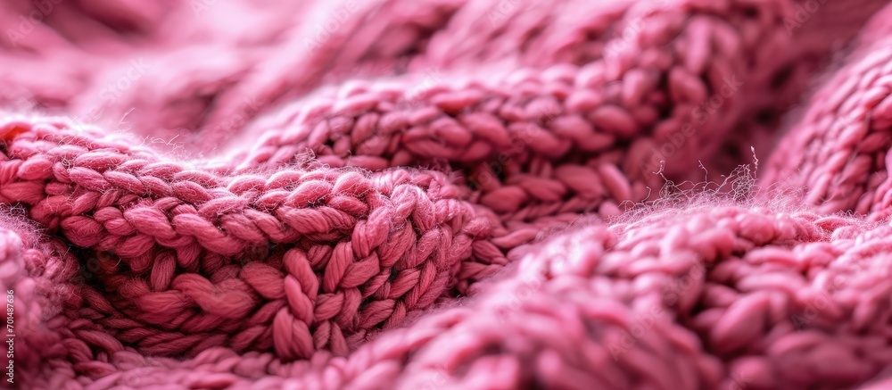 Poster super chunky knitted background knitted structure viva magenta. creative banner. copyspace image