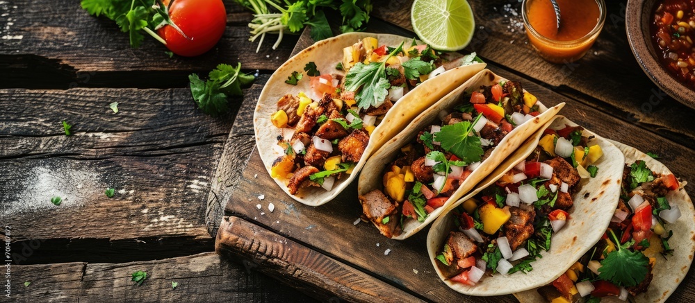 Sticker tacos de suadero fried meat in a corn tortilla street food from cdmx mexico traditionally accompanie