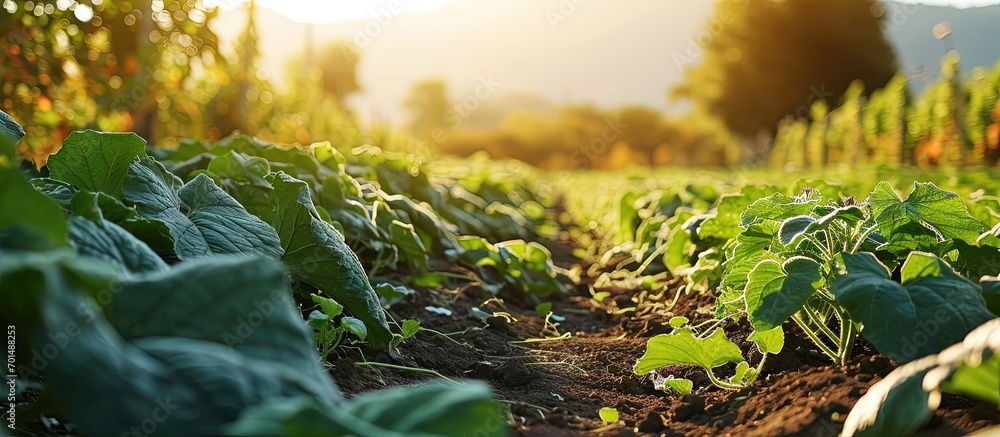 Poster the process of growing cucumbers in the open field. creative banner. copyspace image