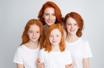 Obraz premium happy young family in white t-shirts holding hands mockup isolated on white