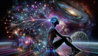 Mind-Machine Fusion: Surreal brain-computer interface merging neural pathways and futuristic technology.